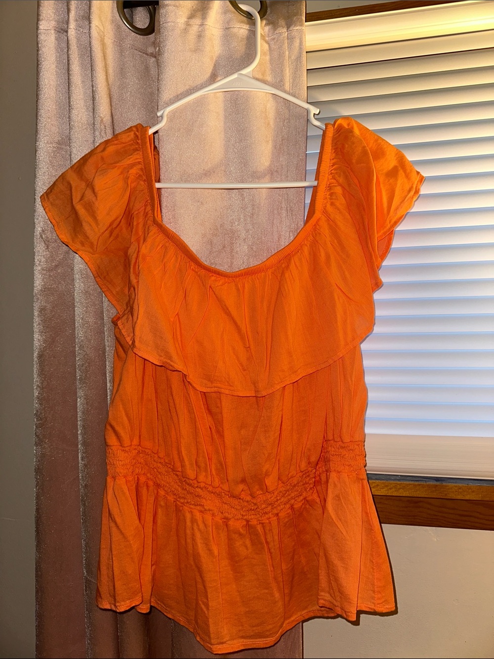 Women's Orange Ruffle Top